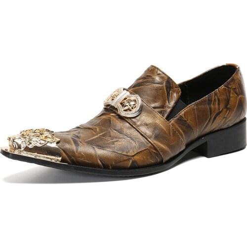 Summer Casual New Mens Classic Fashion Shoes Personalized Pointed Metal Toe Cowhide Leather Mens Shoes