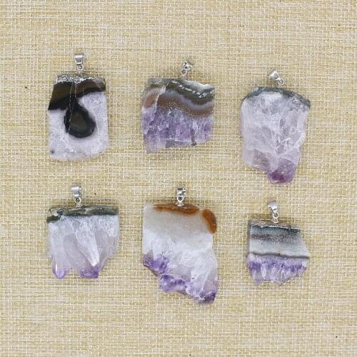 Fashion 2021 jewelry natural sliced amethyst quartz necklace pendant male raw large plate geode druzy amethyst stone pendant fem