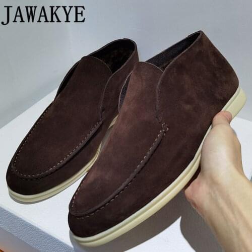 2021 Winter Hot Sale Men Wool Ankle Boots Real Suede loafers Shoes Comfort Warm Flat Walk Shoes Open High Top Fur Shoes for Man