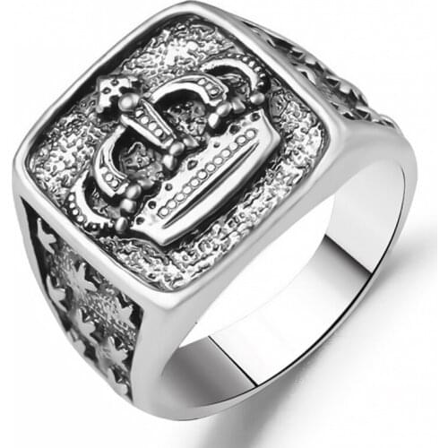Gothic Geometric Square Crown Vintage Silver Plated Rings For Men Massive Ring Fashion Charm Jewelry Unusual Rings