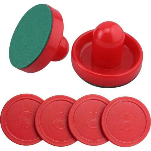 Set of Two Blue Air Hockey Pushers and Four Red Air Hockey Pucks For Free Shipping