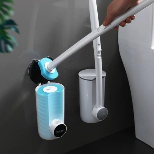 GURET Wall-mount Toilet Brush Holder Disposable Cleaning Brush Sets Replaceable Head Home Cleaning Tool For Bathroom Accessories