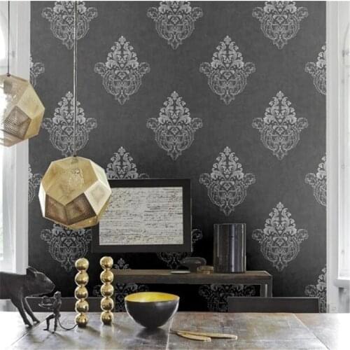 Wellyu New black bottom Damascus simple European wallpaper living room dining room sofa bar bedside TV background wallpaper обои