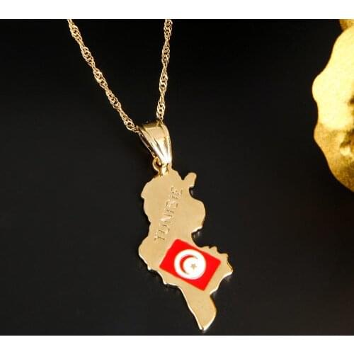 Tunisie Map Pendant Necklace Gold Color Tunisia Women Girl Tunisienne Charm Jewelry