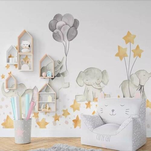 Milofi custom 3D wallpaper mural cartoon cute elephant stars children room background wall decoration wallpaper mural