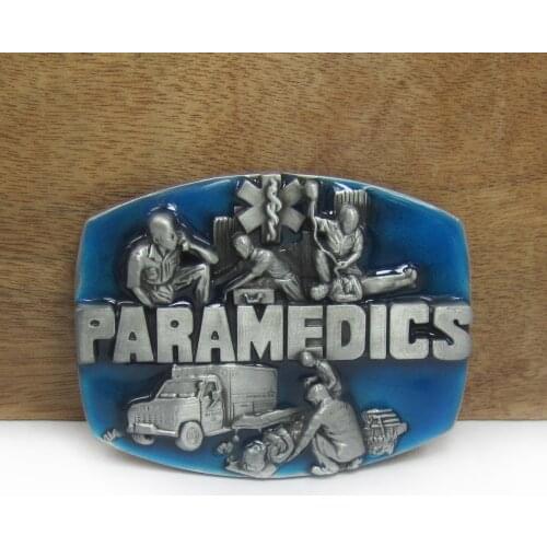 BuckleClub zinc alloy paramedics belt buckle cowboy jeans gift belt buckle FP-03135 pewter finish