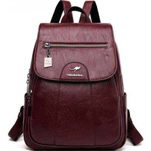Women Leather Backpacks High Quality Female Vintage Backpack For Girls School Bag Travel Bagpack Ladies Sac A Dos Back Pack