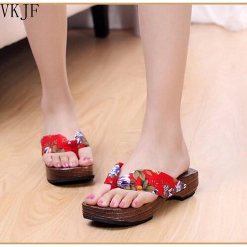 Summer Beach Sandals Japanese Style Geta Clogs Women Paulownia Wooden Slippers Flats Flip Flops Round Toe Shoes