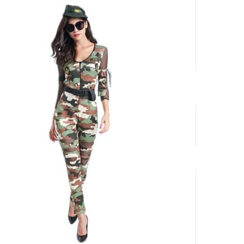 Sexy Camouflage Police Costume Halloween Club Female Military Instructor Cosplay Camouflage Jumpsuit Uniform