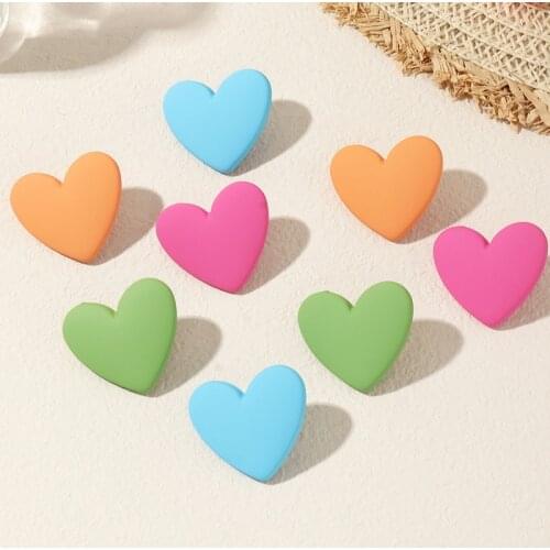 Korean Fashion Cute Colorful Heart Stud Earrings for Women Simple Kawaii Summer Funny Teens Girl Woman Earring Geometric Jewelry