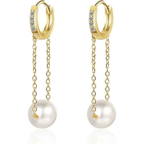 SHQIYAYI Simulated Pearl Chain Drop Earrings CZ Crystal Zircon Wedding Engagement Party Fashion Jewelry Women Girls Korean 628