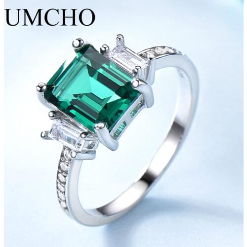 UMCHO Nano Russian Simulated Emerald Rings 925 Sterling Silver Jewelry Colorful Gemstone Rings For Women Gifts Fine Jewelry