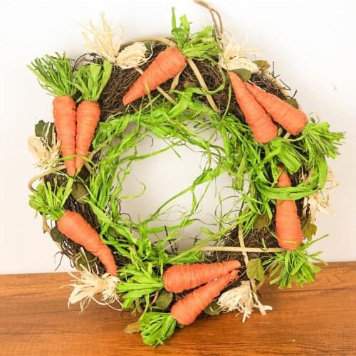 2021 Spring Wreath Rattan Handmade Hangings Garland Decor Easter Wreath Carrot Easter Decoration Door Wreath for Home