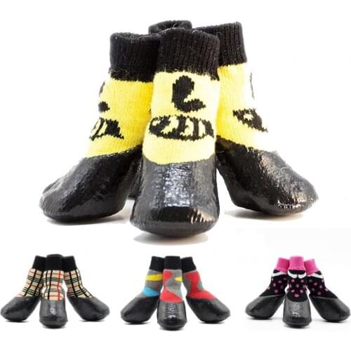4Pcs All-match Pet Paw Protector Waterproof Washable Cotton Non-Slip Puppy Socks Shoes For Outdoor Breathable Outdoor Shoes