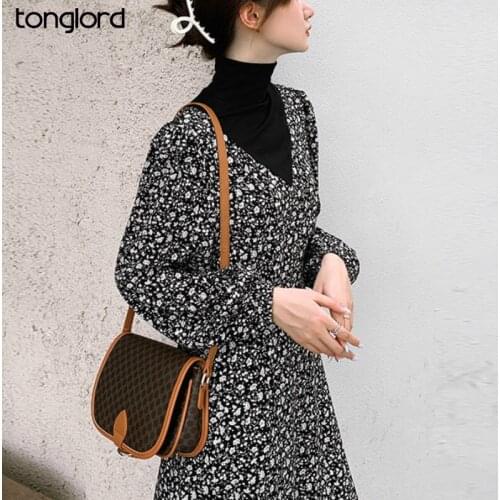 Women Patchwork Floral Printed Chiffon Dress 2021 Fashion Spring Long Sleeve Turtleneck Retro Elegant Maxi Dresses Mujer Vestido