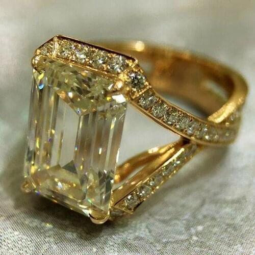 New Women Lady Elegant White Big Square Rhinestone CZ Ring Pave Crystal Wedding Engagement Gold Rings Fashion Jewelry Wholesale