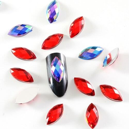 100PCS Colorful Leaf Acrylic Non Hotfix Rhinestone Crystal Horse Eye стразы Nail Art Rhinestone Nail Art Decorations B3712