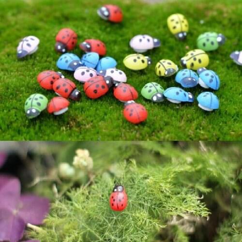 100Pieces Mini Resin Ladybug Garden Pots Miniature Succulent Plants Decoration Fairy Garden Figurines Micro Landscape Crafts