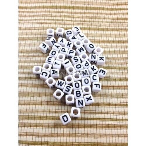 1000pcs/lot 6*6mm Random Mixed White Cube Acrylic Charms Letter Beads Loose Spacer Beads For Jewelry Making Craft DIY Beads