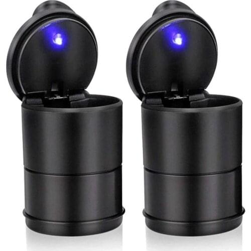 2pcs Car Ashtray LED Alloy Ash Tray Plastic Cup Portable Smokeless Auto Ashtray Flame Retardant Cigarette Holder Box Accessories