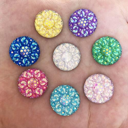 Hot 20pcs 16mm AB Resin Round Flatback Rhinestone Embellishment Button DIY Craft R64
