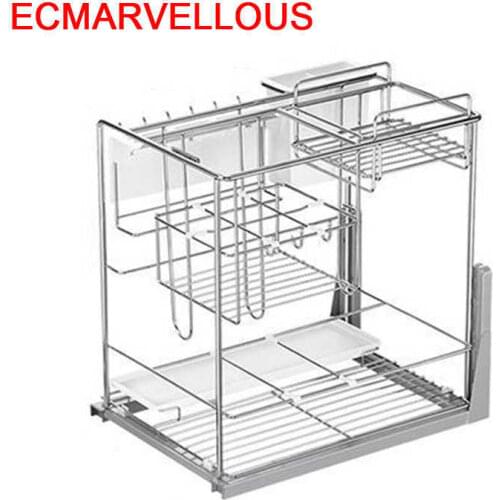 Accessories Cupboard Accesorios Organizar Para Armario Stainless Steel Cuisine Organizer Rack Kitchen Cabinet Storage Basket