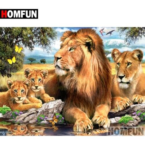 HOMFUN 5D DIY Diamond Painting Full Square/Round Drill "Animal lion" 3D Embroidery Cross Stitch gift Home Decor A01006