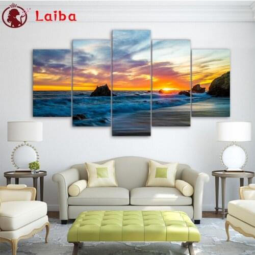 Diamond Natural landscape beach reef sunset Embroidery Full Diamond Mosaic Rhinestones Art Painting Cross Stitch Wall Decor5pcs