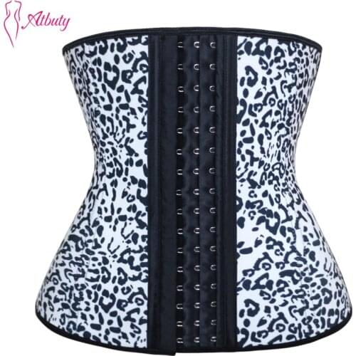 Atbuty Leopard Waist Trainer Steel Boned Latex Waist Cincher Workout Corsets Body Shaper Girdles Slimming Underwear