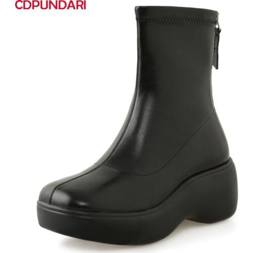 Ladies Black White Wedges Ankle Boots Women Autumn Winter High Heels Short Boots Shoes Bottes Plateforme Femme Botines Mujer