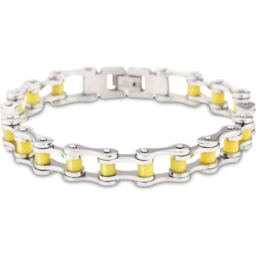Top Quality Silver Color And Yellow Bracelet Chain Fitness Stainless Steel Bike Motorcycle Chain Biker Men Boy Bracelet Bangle