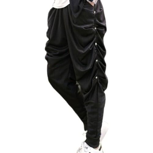 Men summer nightclub rivet hip hop punk harem pants drop crotch baggy pants man elastic waist skinny pants stage costume joggers