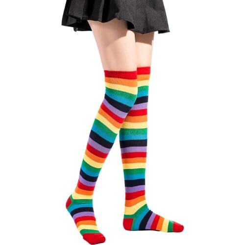Sweet Girls Stockings Colorful Polyester Cotton Over Knee Socks Thigh High Ladies Christmas Party Medias