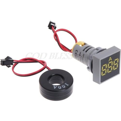 22MM 0-100A Digital Ammeter Current Meter Indicator Led Lamp Square Signal Light
