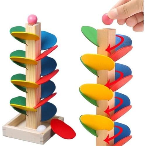 Wooden Ball Run Track Childen Game DIY Mini Tree Leaf Tower Puzzle Assembly Toy Kids Educational Falling Ball Wood Toys Gifts