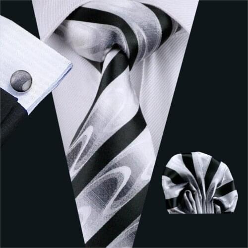 FA-1081 Mens Ties Black Novelty Silk Jacquard Neck Tie Hanky Cufflinks Set Ties For Men Business Wedding Party Free Shipping