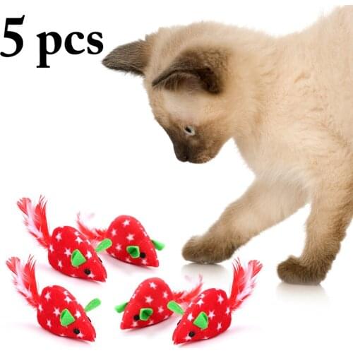 5PCS Cat Toy Artificial Feather Plush Cat Mouse Toy Catnip Toy Cat Funny Toy Interactive Toys for Pet Play Plush Chewing Toy
