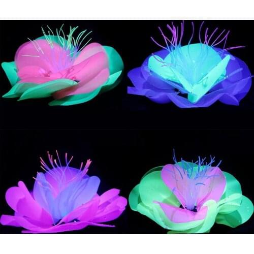 Simulation Fluorescent Flower Fish Tank Decor Colorful Silica Gel Lotus Aquarium Ornaments Flower Shape Multi-color Decoration
