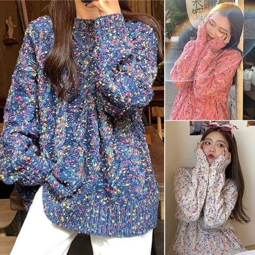 Kili WomenS Korean Round Neck Loose Long Sleeve Color Dot Sweater