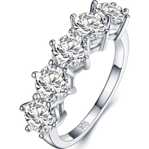 ANZIW Classic 925 Sterling Silver Five Stone Band Ring Wedding Bridal Engagement Rings For Women Party Lover Rings Jewelry Gift