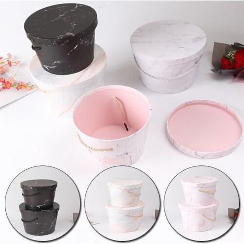 2Pcs Valentines Day Marble Embracing Bucket Round Rose Bouquet Packaging Bucket Wedding Party Gift Flower Packaging Box