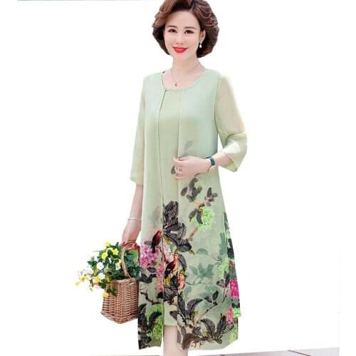 Mom summer Dress Female Short-Sleeved Printed Chiffon Dress Plus Size 5XL Middle-Aged Loose Dress 2021 Summer Women Long Dresses