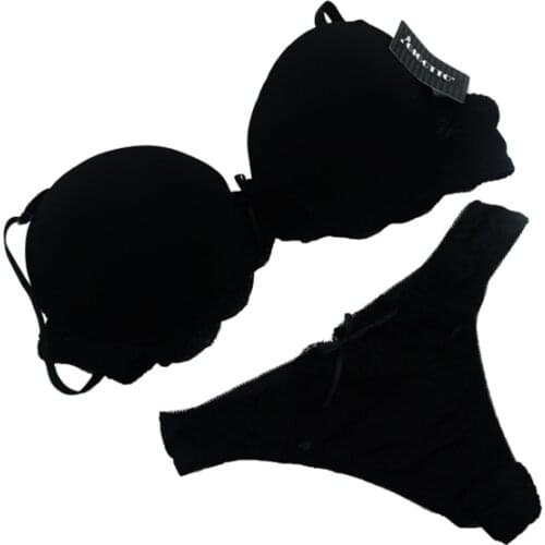 Hot Brand Women Seamless Bra and thong sets Push up Bras Satin underwear sujetador Sexy Lingerie Intimates 90C 95C 90D 95D