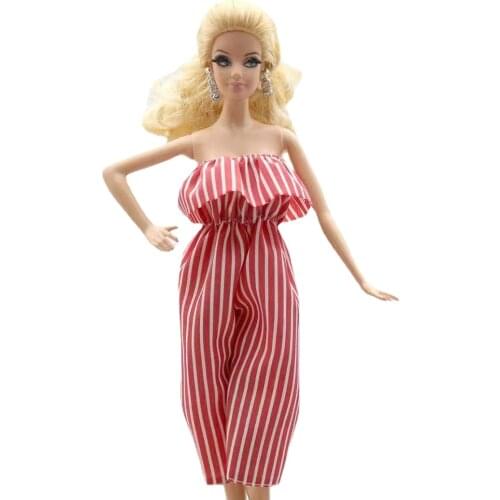 Fashion Red Striped Off Shoulder Jumpsuit 11.5" Doll Clothes For Barbie Clothes 1/6 BJD Dolls Accessories Outfits Kids Toy Gift