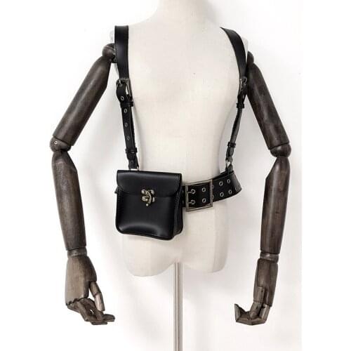 Motorcycle Punk Backpack for Women Hip Hop Personality Waist Bags Lady Leather Black Fanny Pack Designer Luxury Vest Pack Purse