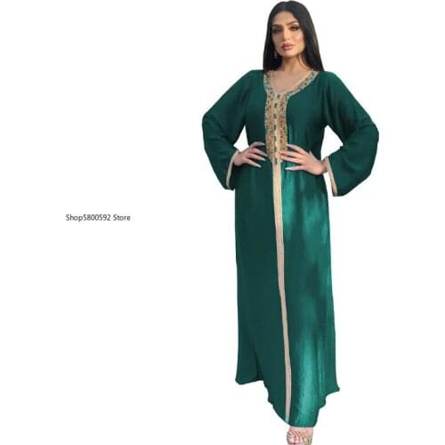Muslim Women Kaftan Flannel Dresses Long Sleeve Abaya Dubai Turkish Islamic Clothing Evening Gowns Malaysia Elegant Dresses