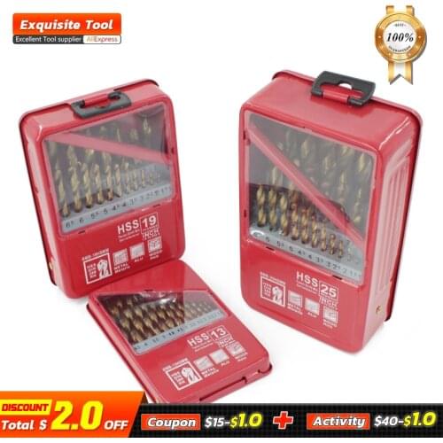 FINDER 13/19/25PCS 1.0~13mm HSS Ti Coated Drill Bit Set For Metal Woodworking Drilling Power Tools Accessories In Iron Box