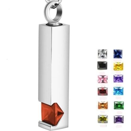 New Arrival Stainless Steel Empty Cremation Urn Pendant Crystal Color Zircon Perfume Bottles Charms for DIY Jewelry Making