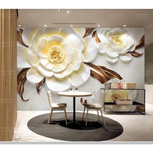 Papel de parede 3d stereo camellia flower relief wallpaper,living room tv wall bedroom wall papers home decor restaurant mural