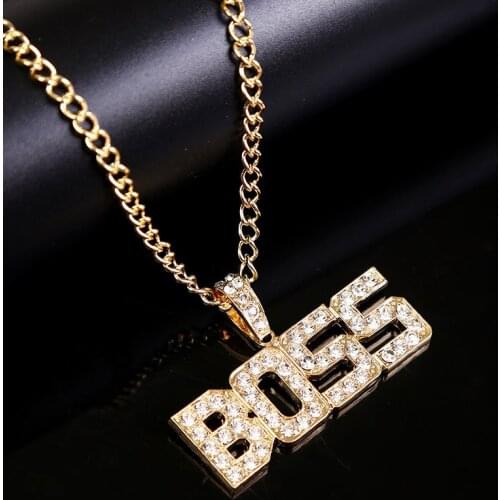 Karopel Ice Out Micro AAA CZ Zircon BOSS Letter Hip Hop Necklace Women Men Party Fashion Long Chain Gold Necklace Gifts